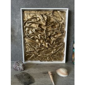    "Golden Waves " 22cm X 26,8cm akril kép,vegyes technika, fehér fenyőfa keretben.     (kézzel készített, egyedi, kézműves, modern, festmény, absztrakt, falikép, kortárs, dekoráció)