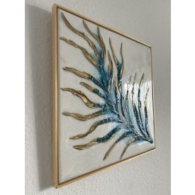    "Floating leaf" 40cm X 40cm  akril, epoxy  kép   (kézzel készített, egyedi, modern, kézműves, festmény, absztrakt, falikép, kortárs, dekoráció)